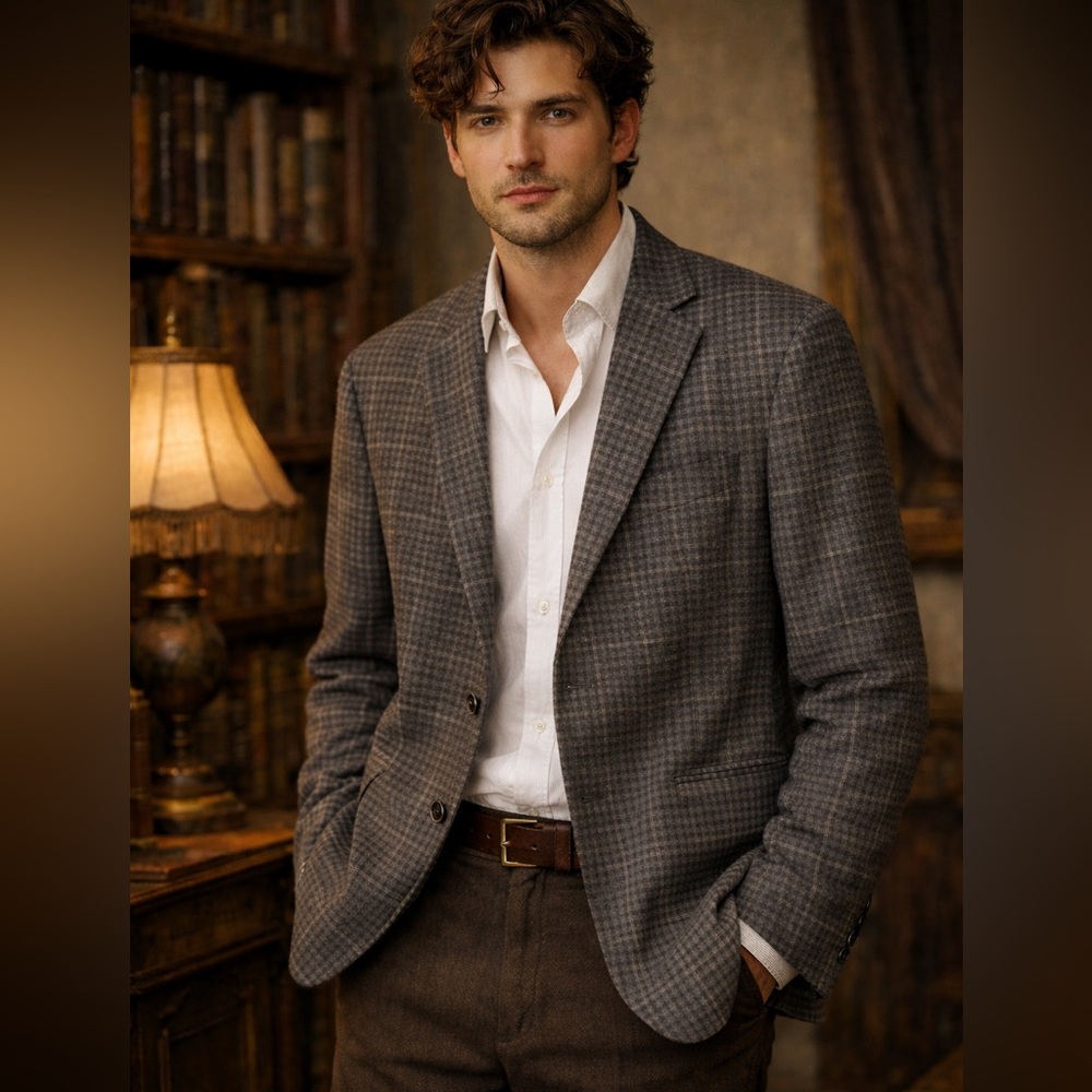 Joseph Abboud Checkered Blazer Poetcore Dark Academia Italy Woven Men Oldmoney